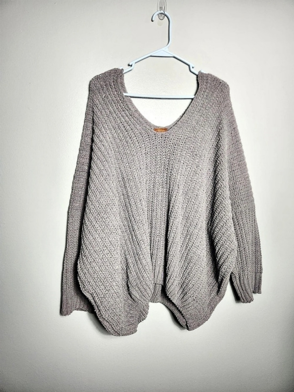 POL Oversized Slouchy Chunky Knit V-Neck Dolman Batwing Pullover Sweater Gray L